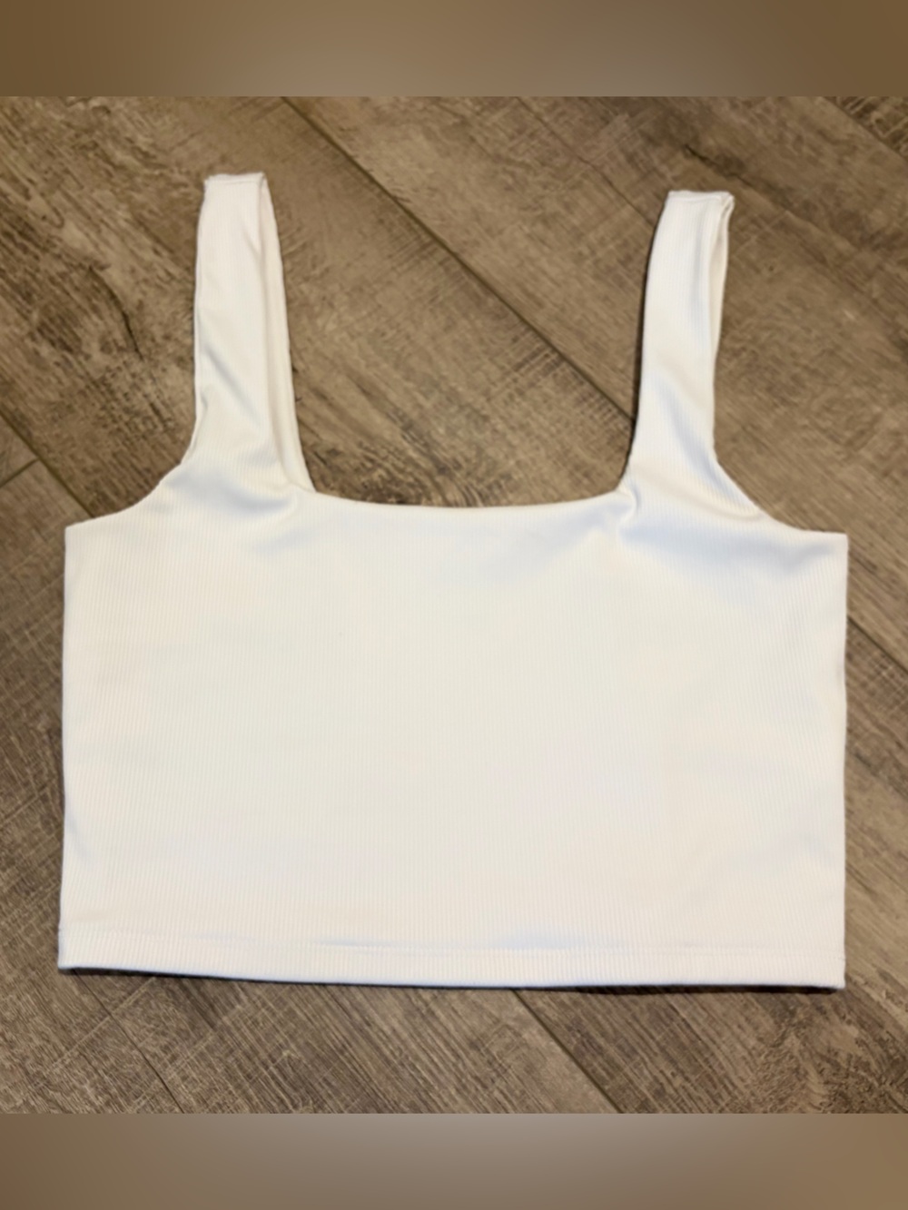 Express White Ribbed Square-Neck Crop Top